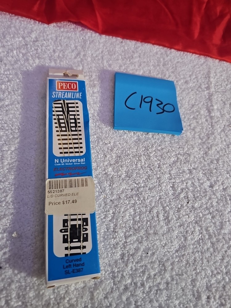 N Scale PECO SL-E387 Curved Left Hand Code 80 Track Electrofrog