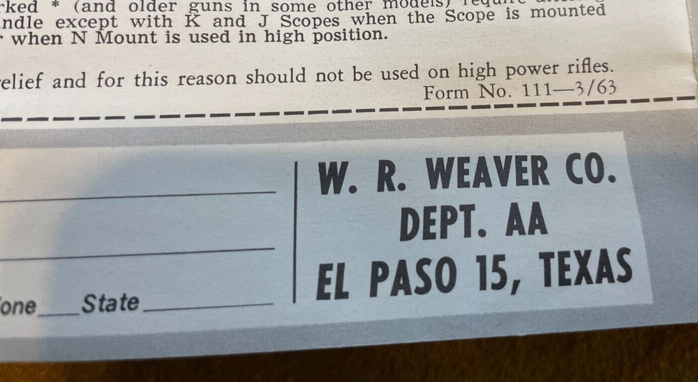 Original Weaver Split Ring Pivot Mount 1" Diam Box & Paperwork & Order Form 1963