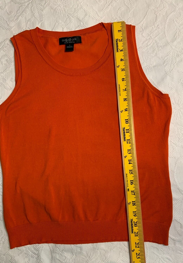 August Silk Sweater Vest Size L Sleeveless Stretch Crew Neck Pullover Orange