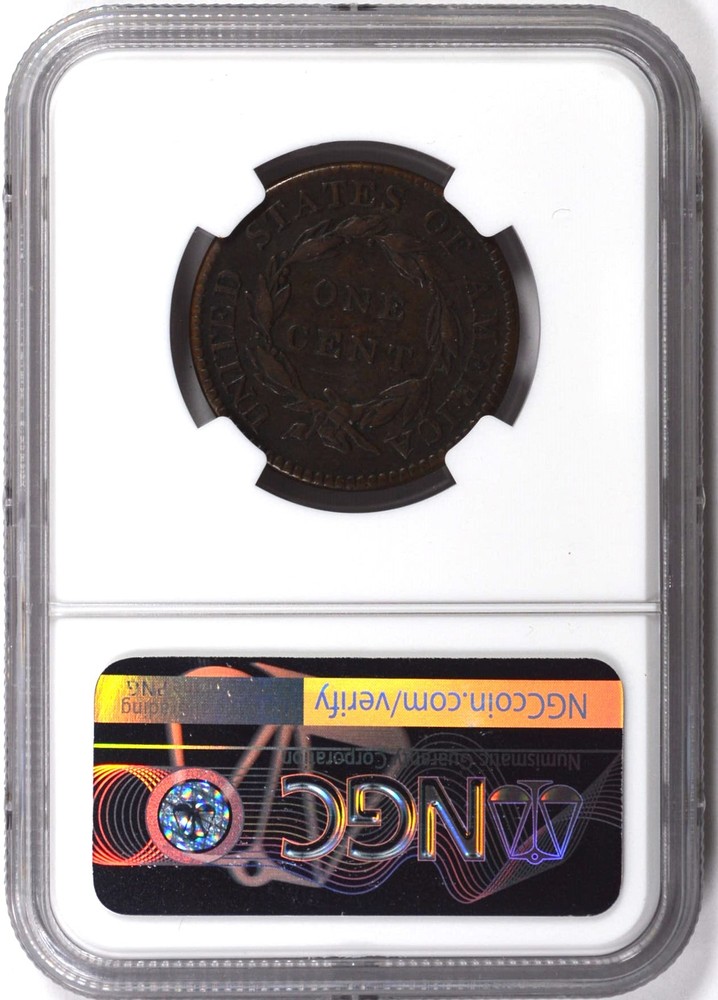 1819/8 CORONET HEAD LARGE CENT 1C NGC VF 30 BN
