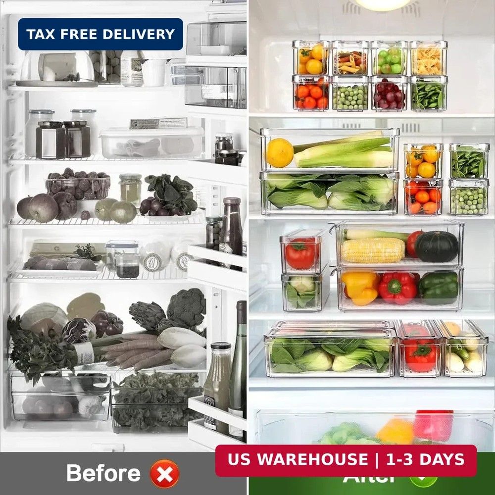 ZIJUND 14 Pack Fridge Organizer, Stackable Refrigerator Organizer Bins with Lids