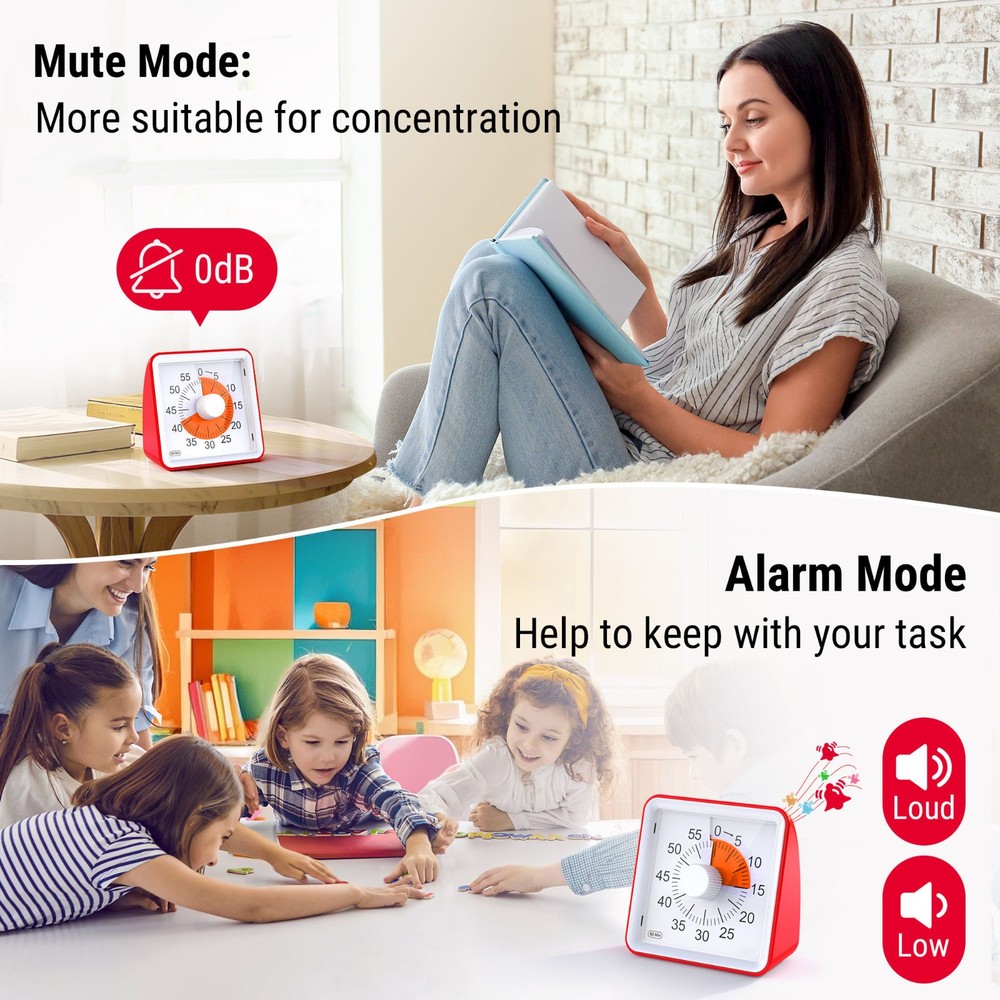 ThermoPro TM021 Visual Timer for Kids 60-Minute Countdown Kitchen Timer Silent