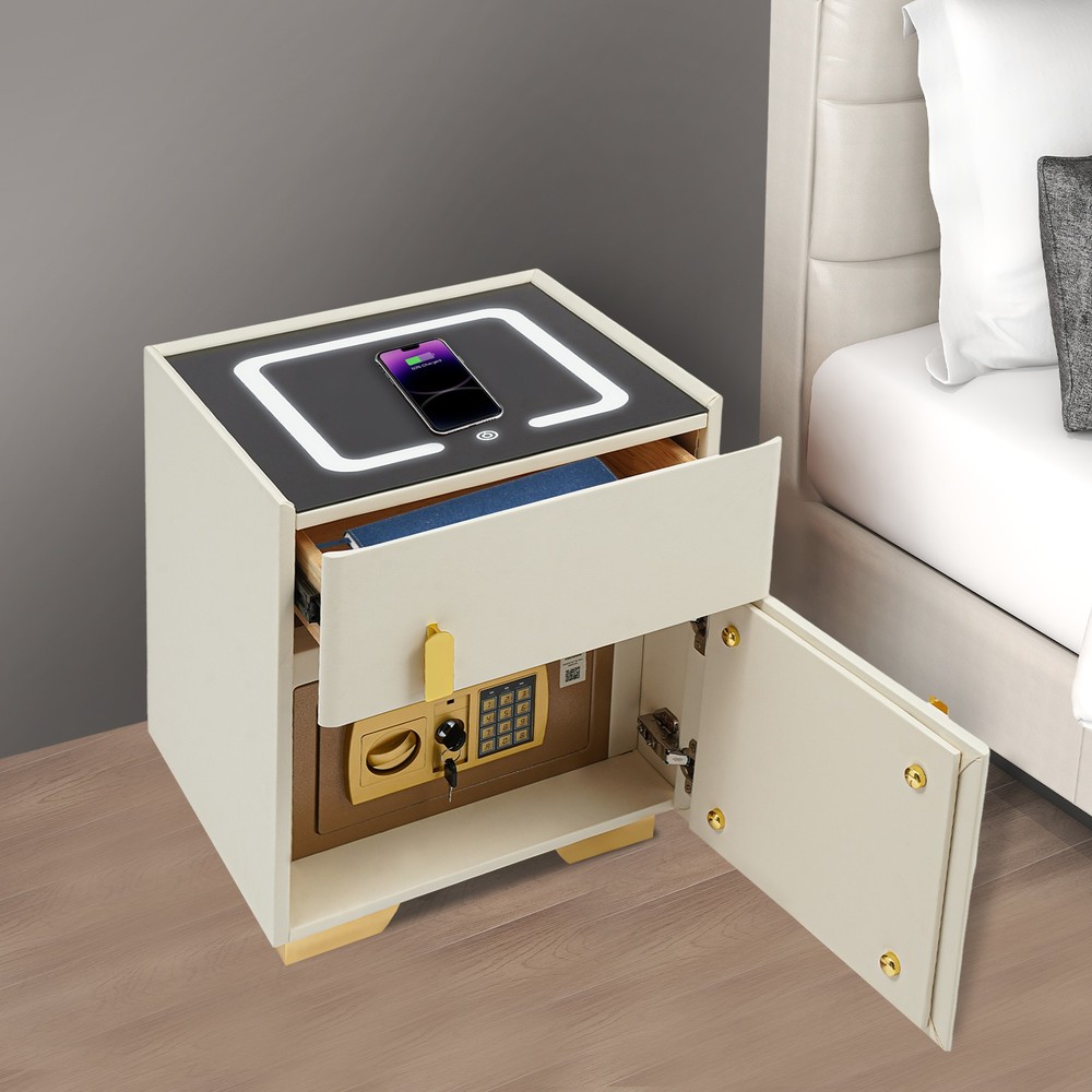 Led Nightstand with Wireless Charging and Secure Safe Box Storage