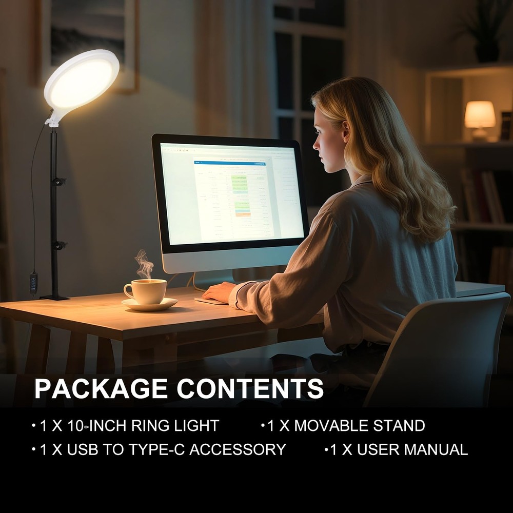Ring Light for Streaming, 10'' Full Screen LED Ring Light for Desk ... Fast Ship