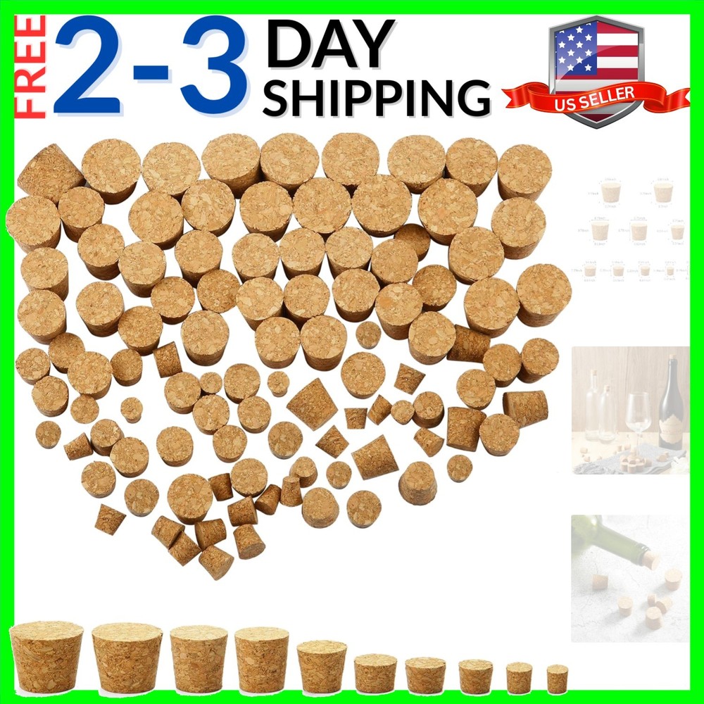 100 Pack Assorted Cork Stoppers Wine Bottle Corks Plugs 10 Sizes Replacement ...
