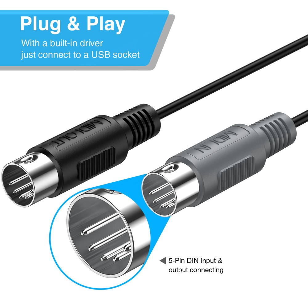LEKATO USB MIDI Cable MIDI USB Interface with Input & Output Piano Keyboard Cord