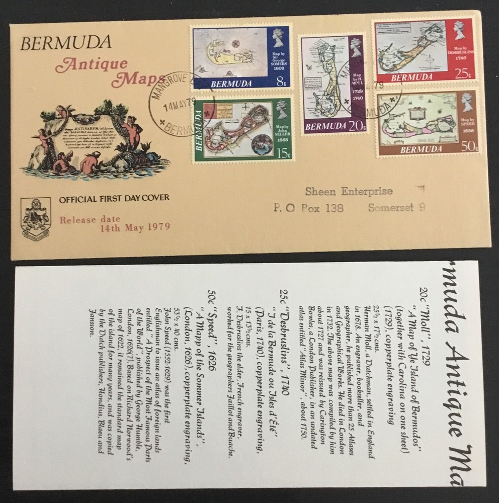 BERMUDA ANTIQUE MAPS FDC  W/ANTIQUE MAPS & ISSUE INTRODUCTION MAY 14th, 1979
