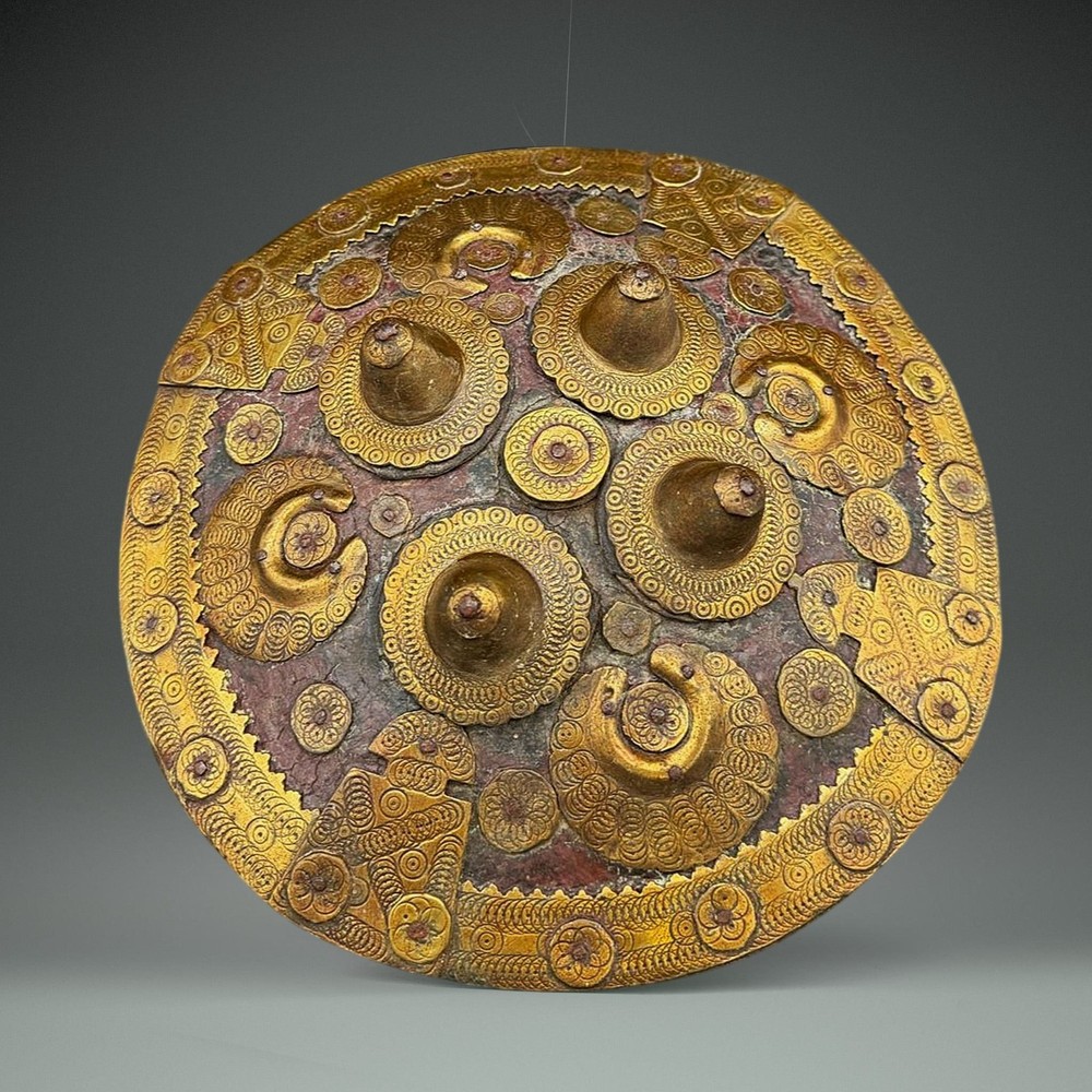 19th C. Baluchi Brass & Hide Shield, Baluchistan, Middle Eastern Indian Shield