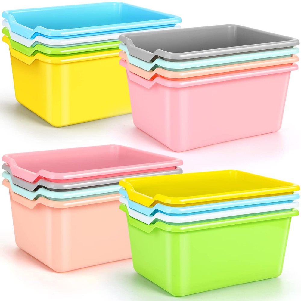 16 Pcs Plastic Book Bins for Classroom Library Cubby Bins Scoop Front Stackab...