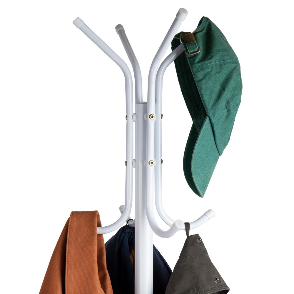 Mind Reader White MetalCoatRackFreestandingMulti HookOrganizerforOffice Entryway
