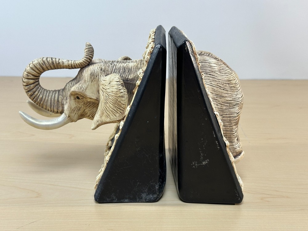 Vintage Ceramic Elephant Bookends, Hand painted, 8” tall - 2001