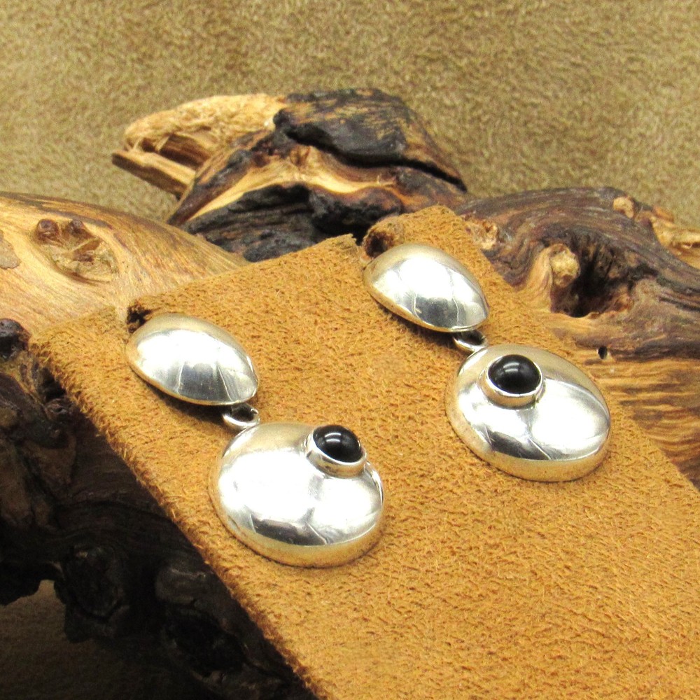 Sterling Silver Black Onyx Dangle Post Earrings from Mexico