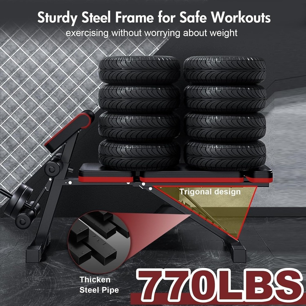 Foldable Incline/Decline Adjustable Bench with Extended Headrest & Leg Extension