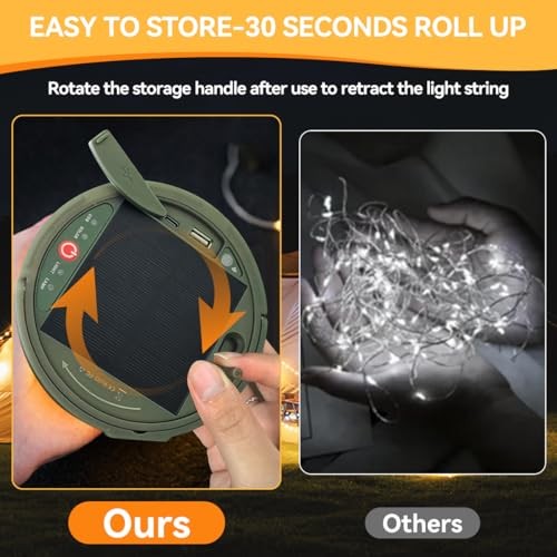 40FT Solar Camping String Lights, Rechargeable String Lights with 8 39.4FT