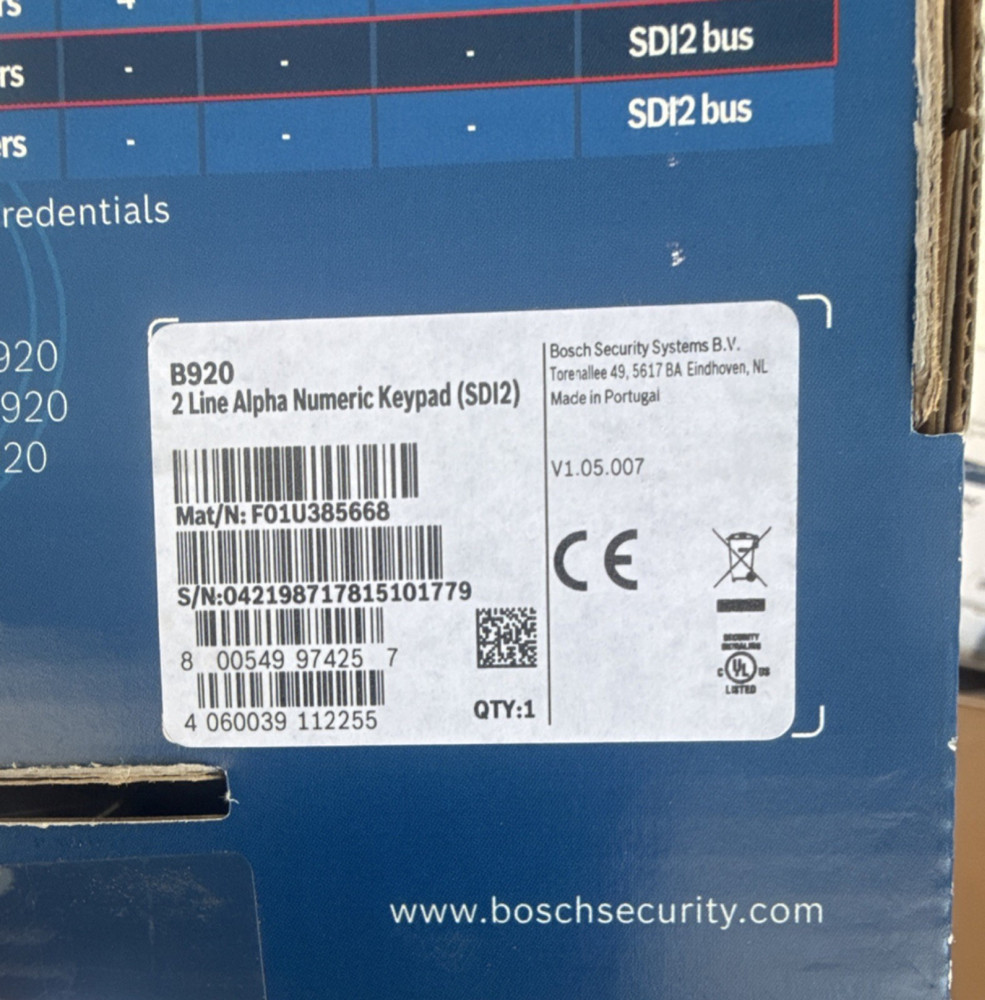 Bosch B920 Control Panel & Keypad Text Function 2 Line Alpha MPN B920