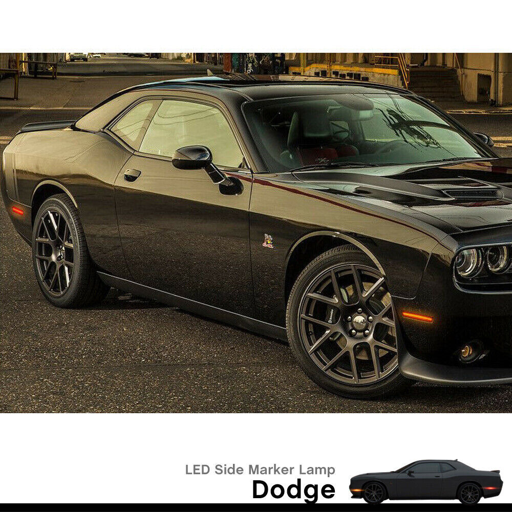 4PCS Smoked Lens LED Front&Rear Sidemarker Lights For 2015-2023 Dodge Challenger