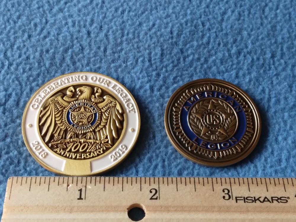 2 DIFFERENT AMERICAN LEGION - 100 YEAR NATIONAL COMMANDER CHALLENGE COINS