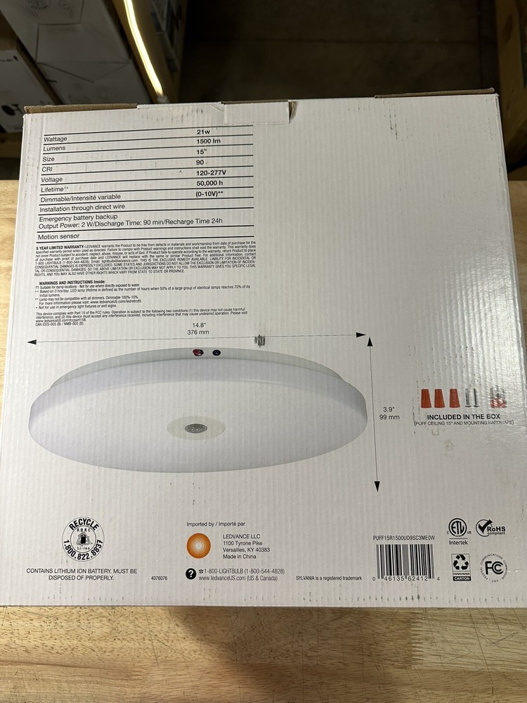 LEDVANCE 15” White Selectable LED Flush Mount with Motion Sensor and EM Backup