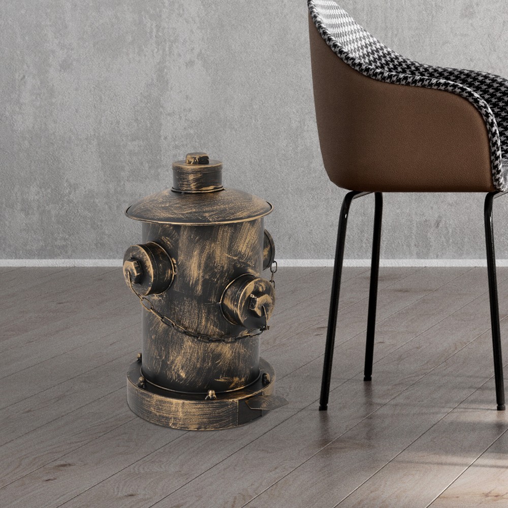 Retro Bronze Fire Hydrant Trash Can Creative Waste Bin Removable Inner Bucket