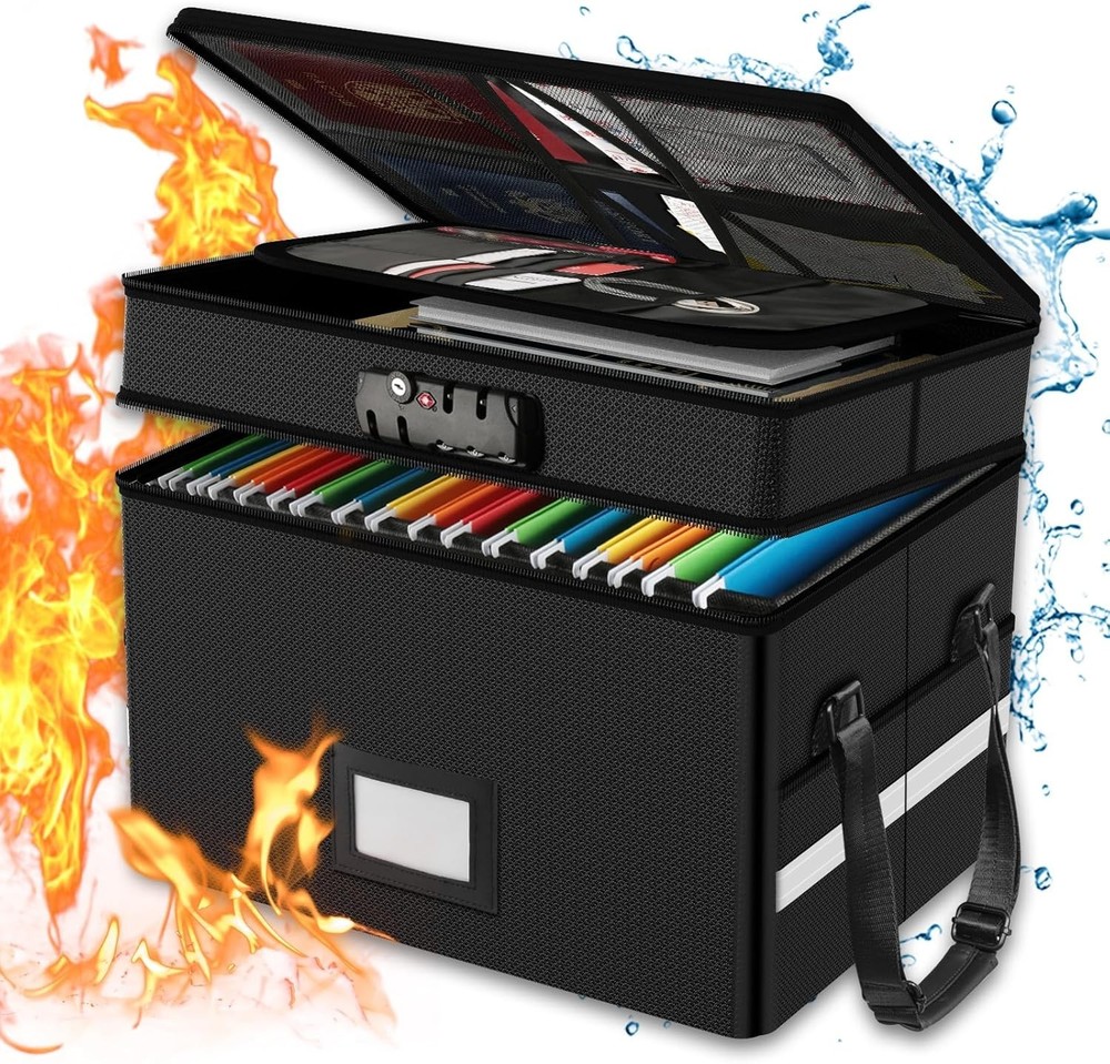 Large Capacity Fireproof Document Box Lockable Portable Safe Water Resistance