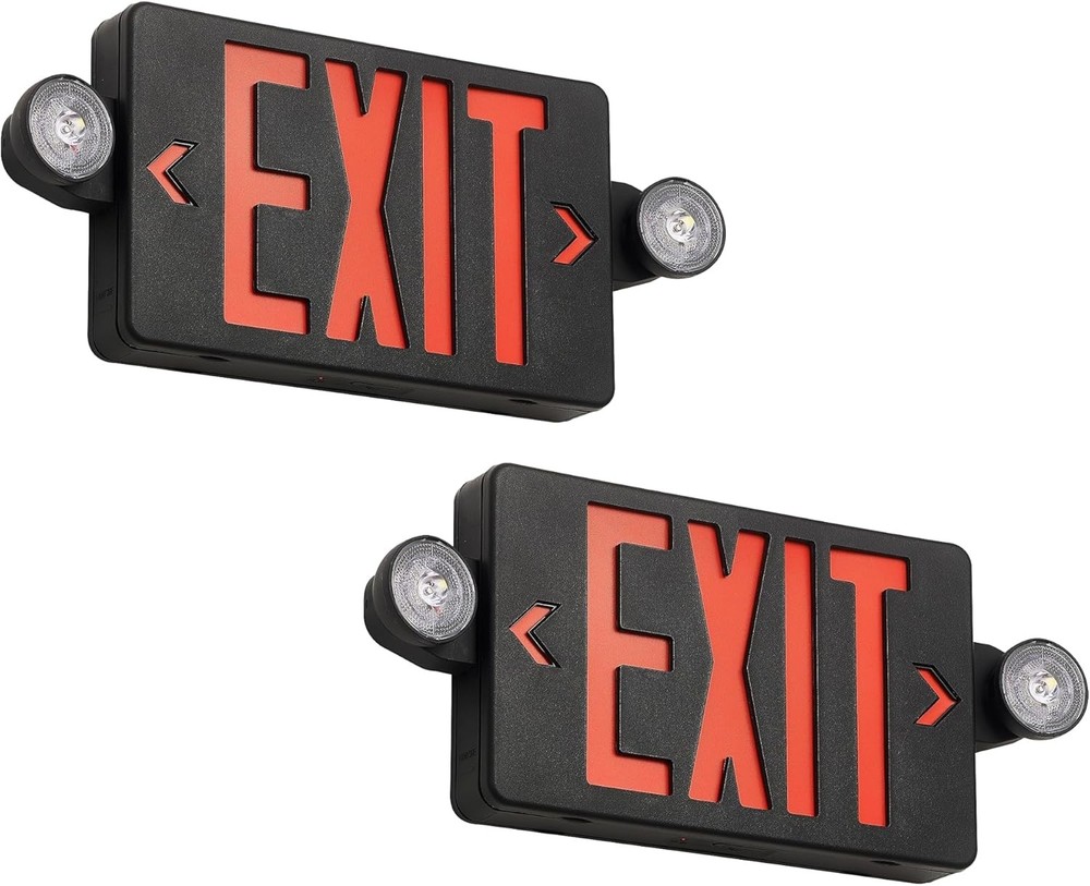 Black Exit Sign with Emergency Lights, LED Emergency Exit Light with Battery Bac