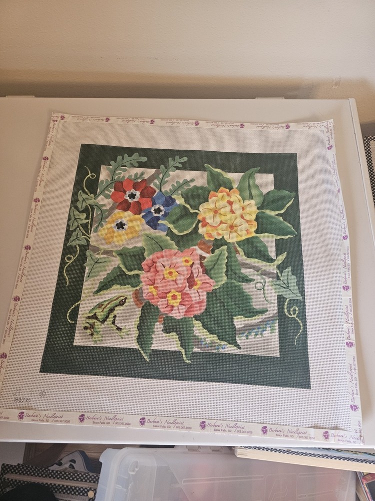 Hand Painted Needlepoint Canvas flowers 13 Mesh