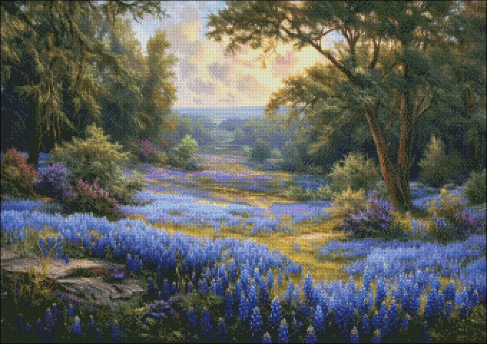 Texas Bluebonnets 2 - CHart Counted Cross Stitch Patterns Needlework DMC Color