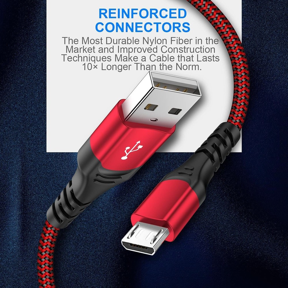 KOOWOD PS4 Controller Charger Charging Cable 2 Pack 10FT Nylon Braided Micro US