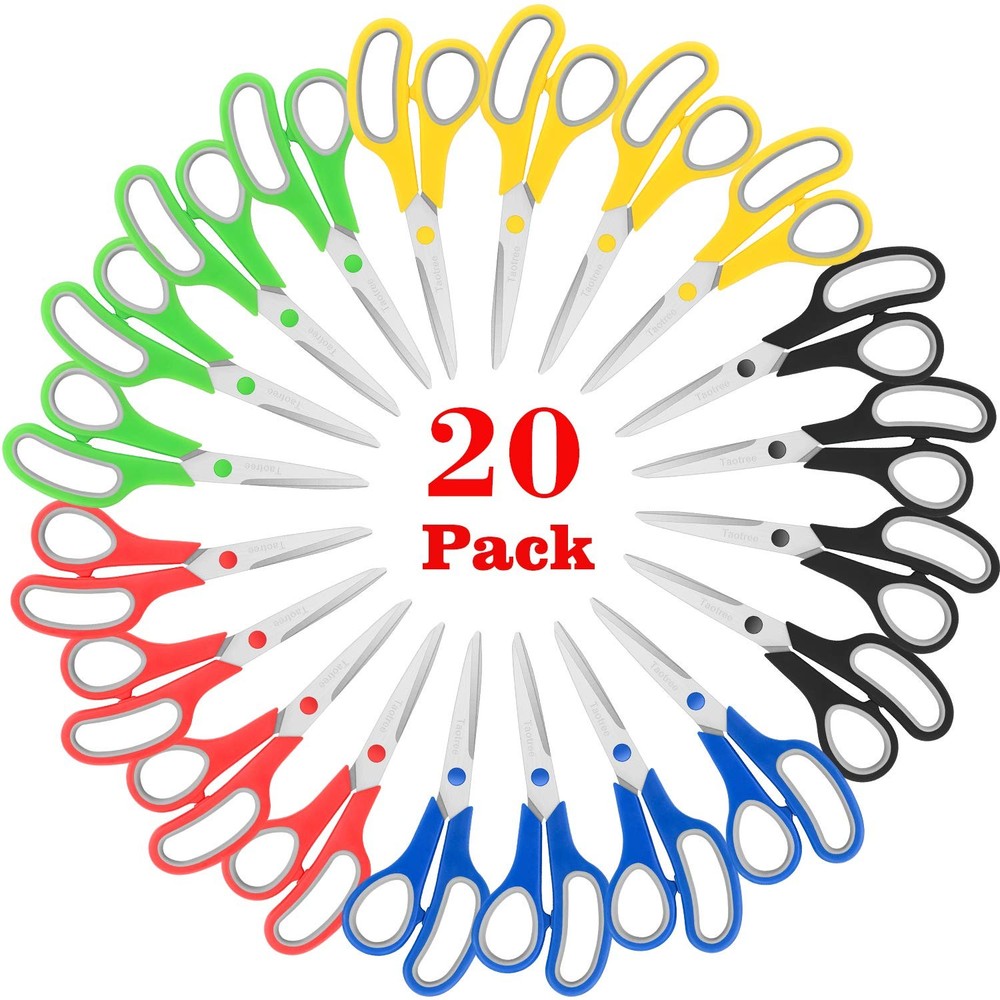 Scissors Bulk 20-Pack, Taotree 8" All Purpose 20-PACK, 20-pack Assorted