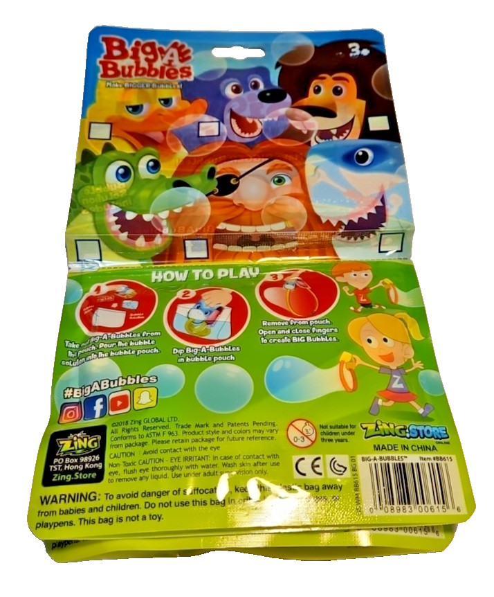 Zing Big-A-Bubble Make Bigger Bubbles W/ Solution - 2 Random Packages (Lot Of 2)