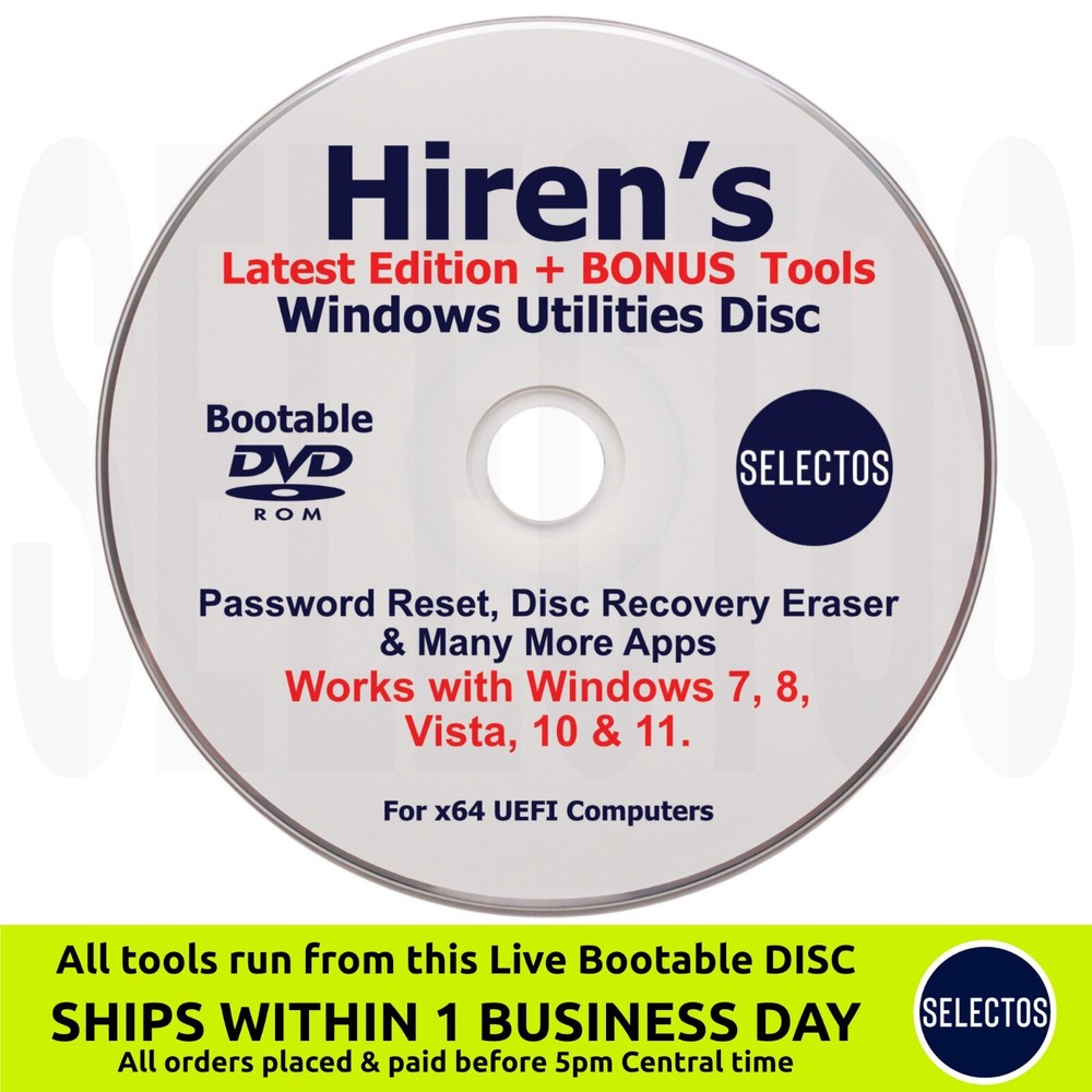 Hiren's Boot CD PC Utilities Disc Password Reset Disk Recovery +Apps List &More