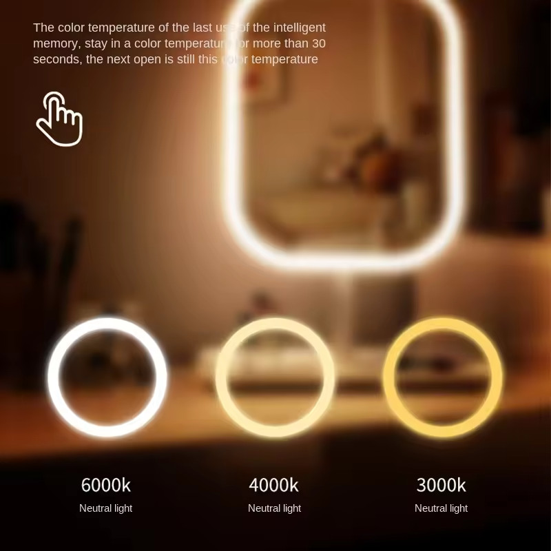 LED Makeup Vanity Mirror 3 Color Light Touch Desktop Dressing Mirror