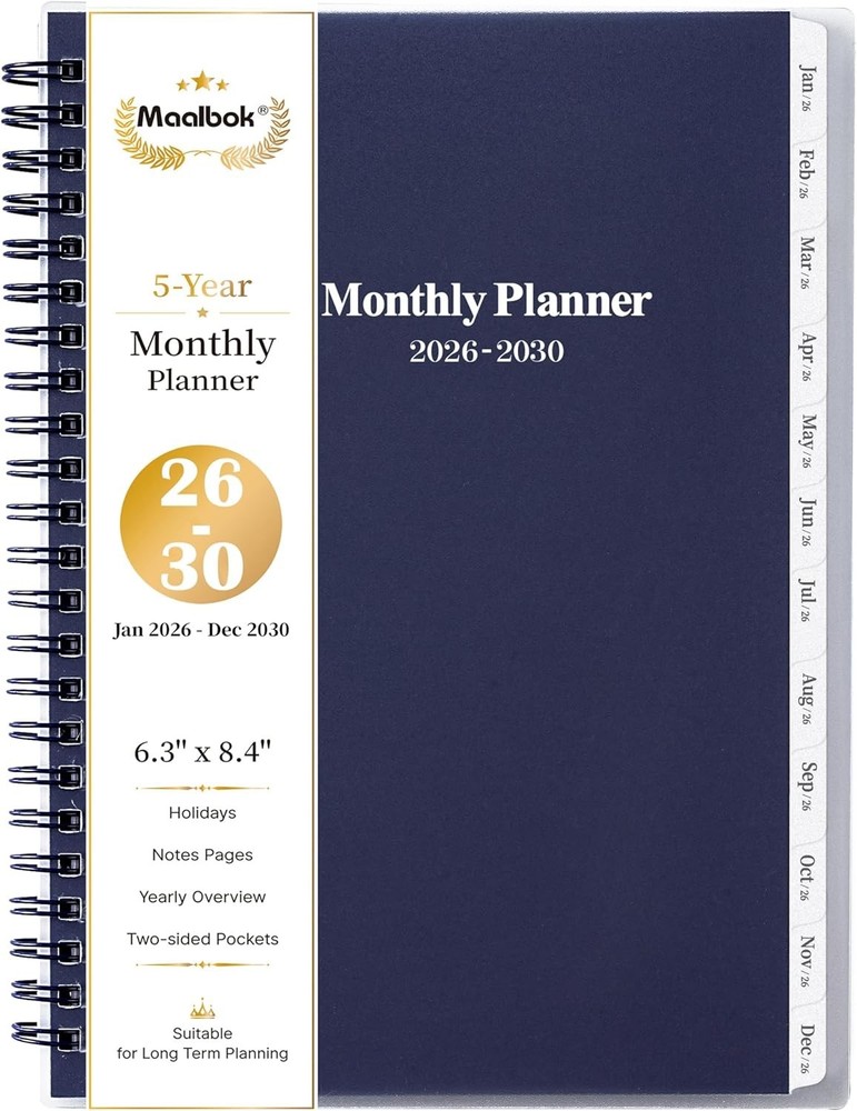 Versatile 5- Monthly Planner 2026-2030 - Includes Tabs & Inner Pocket