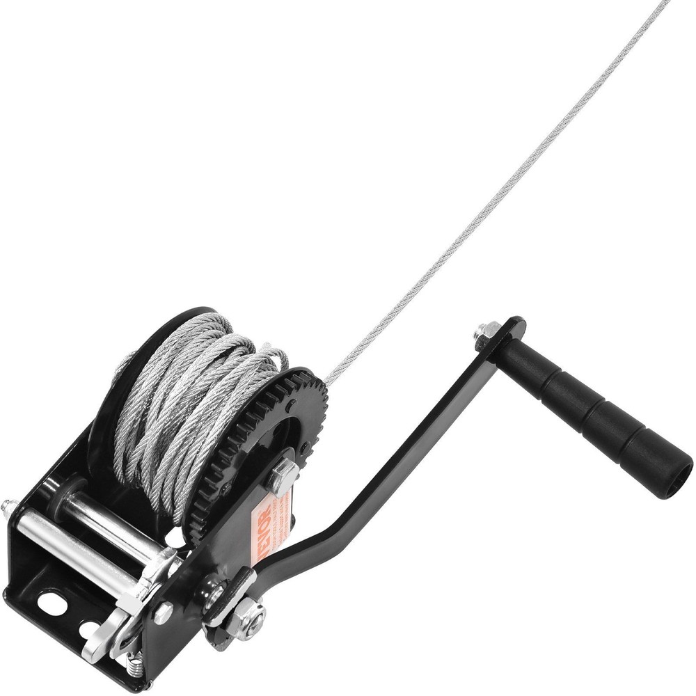Strong 800lb Load Winch 33ft Wire Rope Ergonomic 8in Handle Compact Frame
