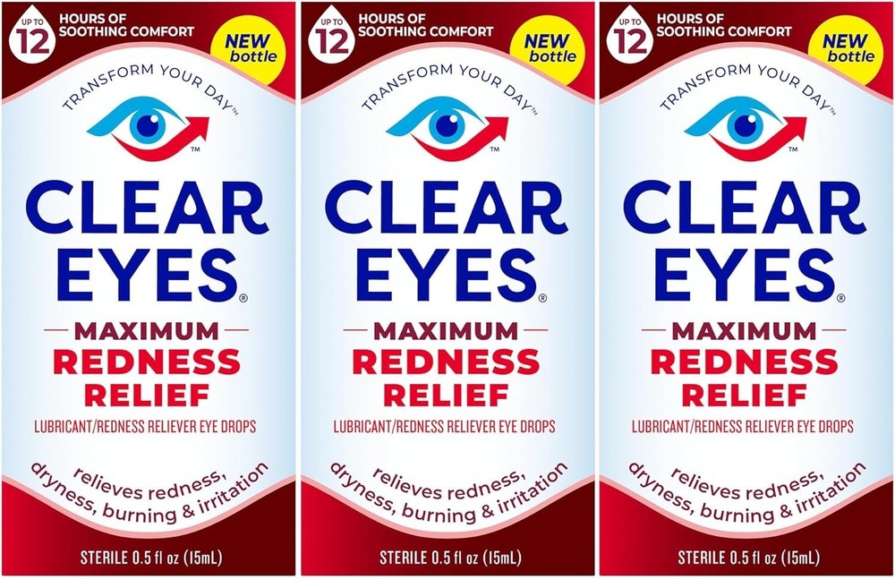3 Pack Clear Eyes Maximum Strength Redness Relief Eye Drops 0.5 Oz Each
