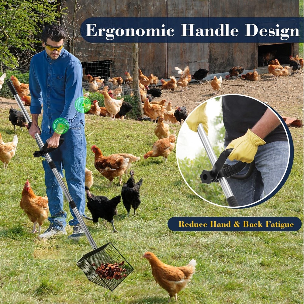 15-inch Large Chicken Poop Scooper with Adjustable Ergonomic Labor-Saving Han...