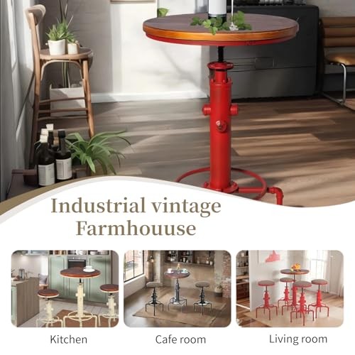 Industrial Bar Table 31.5-41.3" Adjustable Pub Table Kitchen Dining Coffee Red