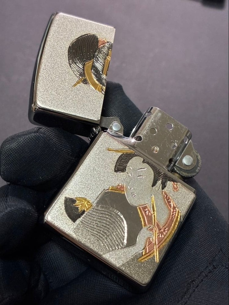 Zippo Electroformed Plate Maiko Silver One Sided Processing Lighter Regular