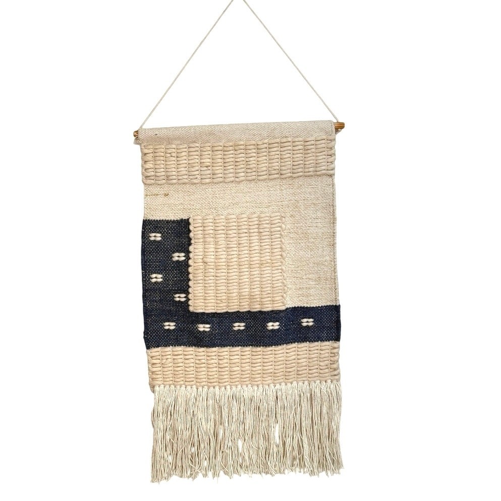 Boho wall tapestry cream gold navy blue