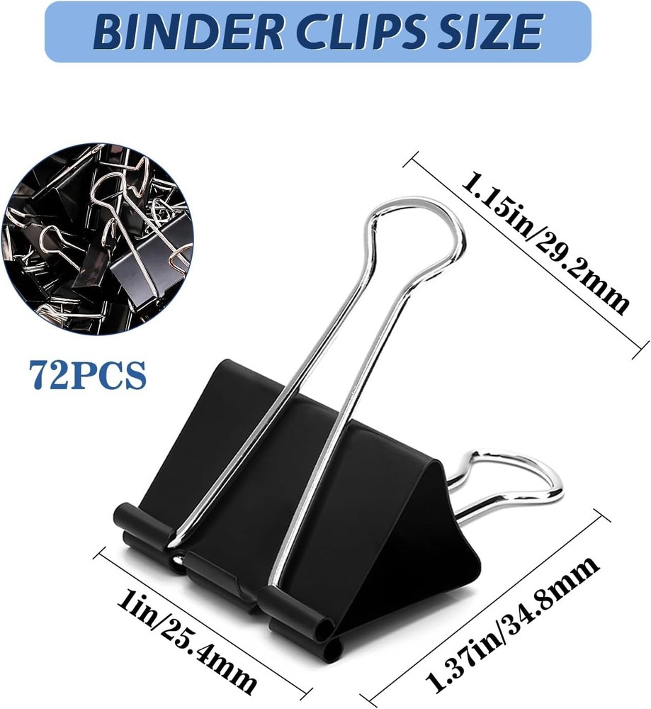 Medium Binder Clips, 72Pack, 1inch, Black Paper Medium, Small,