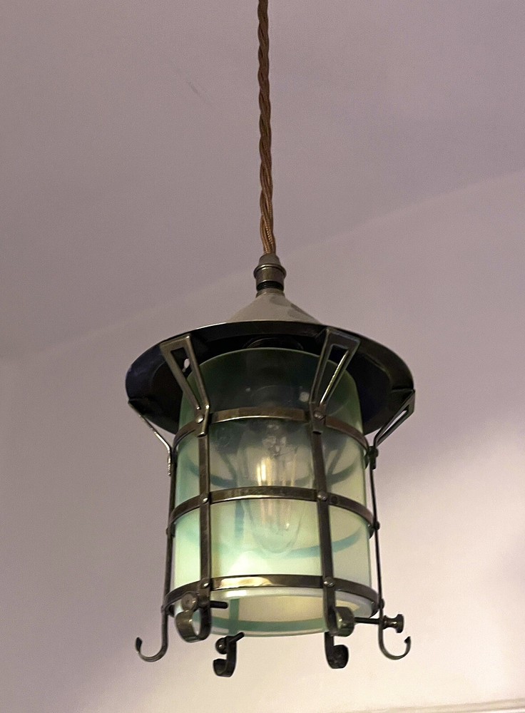 Arts & Crafts Vaseline Glass Ceiling Lantern