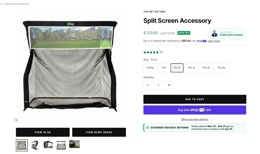 Net Return Split Screen - Pro Series Large 8 projector screen