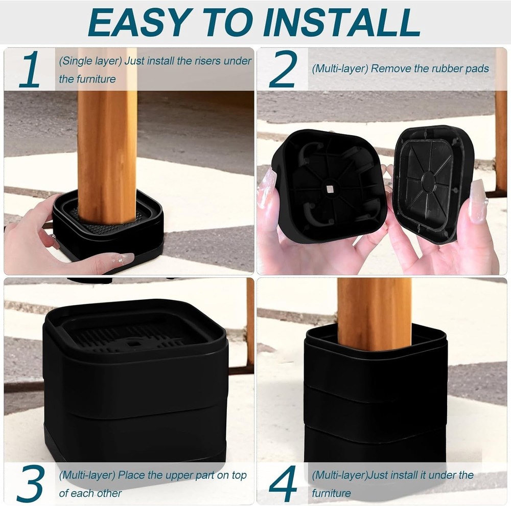 8 Pack Furniture Risers, Adjustable Bed Risers Heavy Duty Stackable Bed Raise...