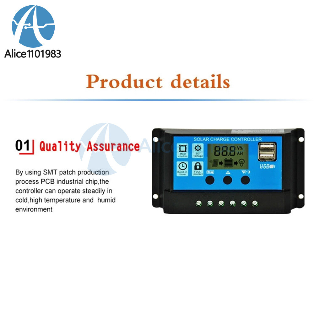 30A Solar Panel Battery Charge Controller 12V/24V LCD Regulator Auto Dual USB