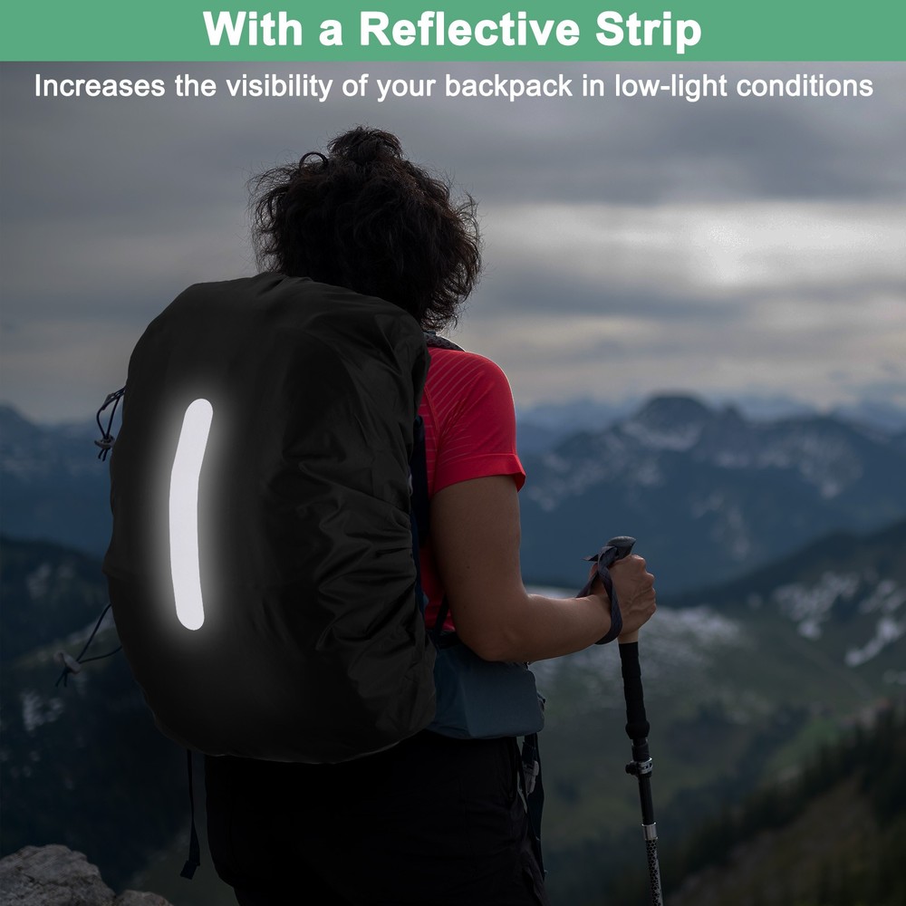 55L-65L Backpack Rain Cover with A Vertical Reflective Strap [Black]