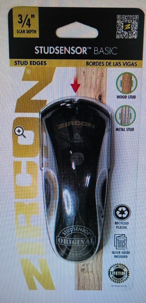 Zircon StudSensor Basic SL Stud Finder Wood & Metal Studs 3/4" Deep Scan