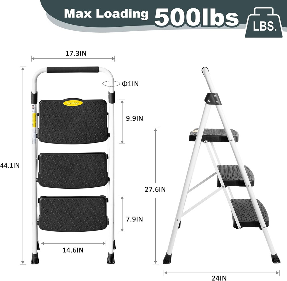 3 Step Ladder, Folding Step Stool for Adults with Handle, Lightweight, Perfec...