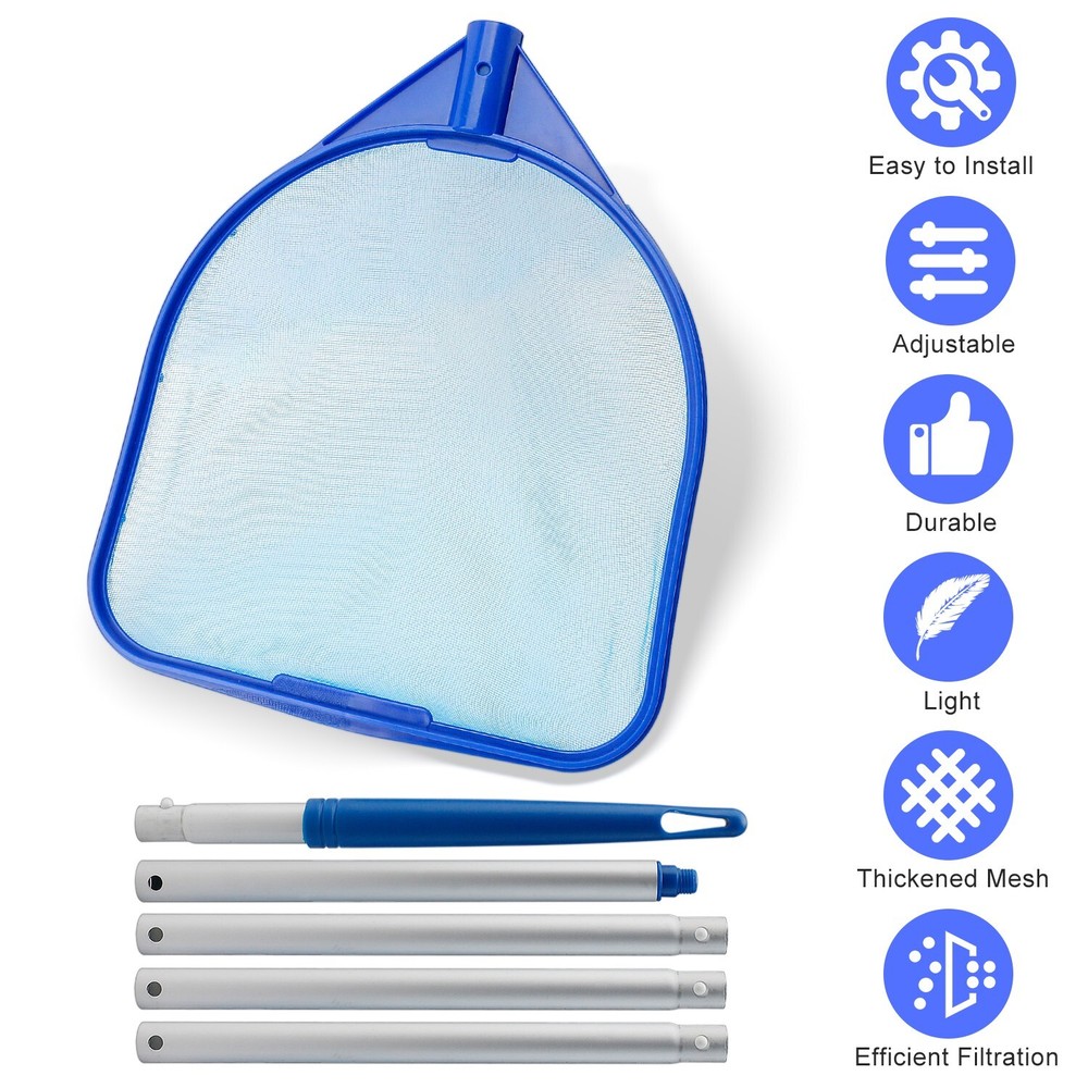 Five-Section Pool Leaf Skimmer Rake - Pop Buckle Mesh for Pool Spa Pond Cleaning