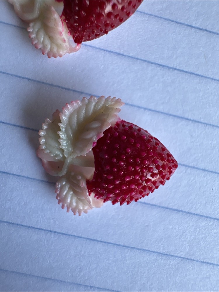 Two Tiny Vintage Plastic Strawberry Buttons