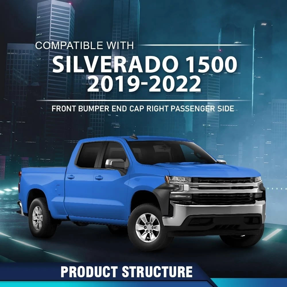 Front Bumper End Cap Extension Right Side Compatible with Chevy Silverado